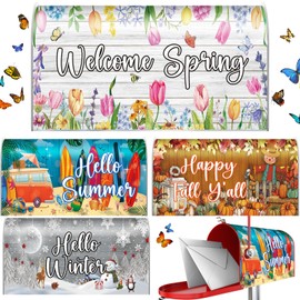 4 Pcs Mailbox Covers Hello Spring Summer Autumn Winter Magnetic Mailbox Covers Wraps for Holiday Fall Christmas Outdoor Garden Yard Home Magnetic Standard Size 18 x 21 Inch