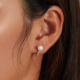 Kerraom Silver Hoop Earrings with Pearls Earrings Small Hoop Earrings Pearl Earrings Sterling Silver 925 Freshwater Pearl Stud Earrings Cubic Zirconia Women's Earrings Pearl Earrings Gifts for Women