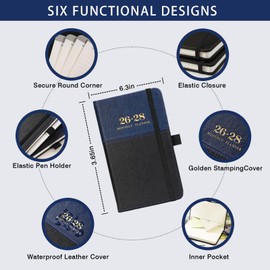 2026-2028 Pocket Calendar/Planner - 3 Year Monthly Pocket Calendar 2026-2028 from January 2026 to December 2028, 6.4" x 3.8", with Elastic Closure, Water Proof Leather - Blue