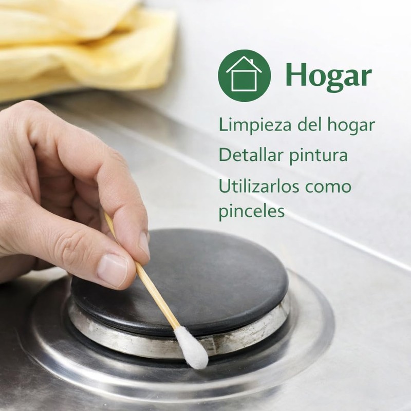 MRK HOME Hisopos con Palillo de Bambú, 100% Algodón, Biodegradables,