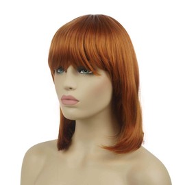 Lydell Synthetic Medium Length Straight Wig with Neat Bang Cosplay Wigs for Women Fox Red