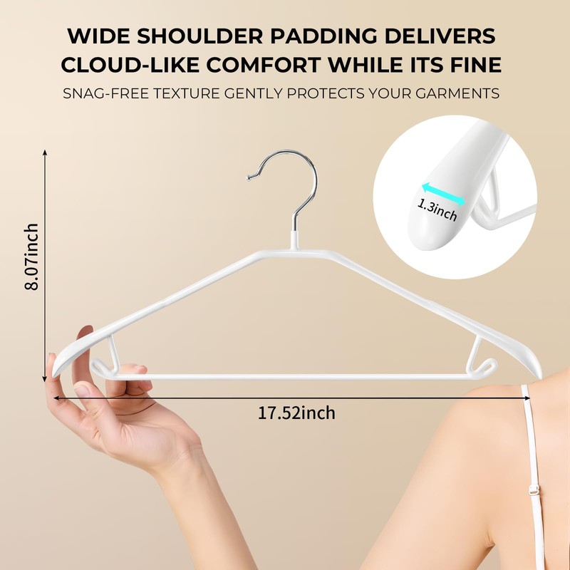 HWAJAN 10 Pack Wide Shoulder Suit Hangers No Shoulder Bump,Non