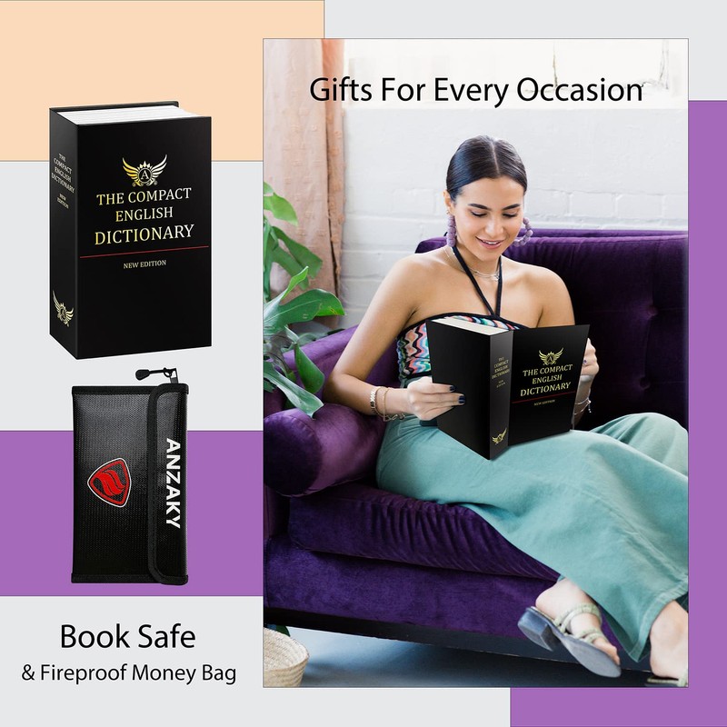 Dictionary Diversion Book Safe with Combination Lock and Fireproof Money