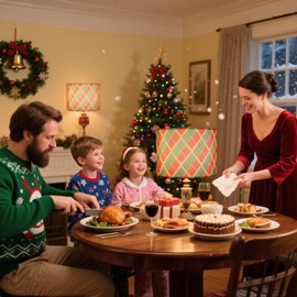 Rokneis Lamp Shades set of 2, 13 "Top x 13" Bottom x 10 "High, Drum Lampshades for Table Lamps, Fabric Lamp Shade with Red and Green Scottish Plaid, Spider, Easy Assembly Required