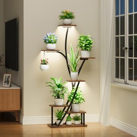 POZILAN Plant Stand Indoor with Grow Light, 7 Tiered Plant Shelf Indoor, 59" Tall Corner Plant Stands for Indoor Plants Display Rack Holder, Lighted Plant Stand for Balcony, Living Room，Patio