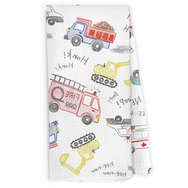 Pugwak Truck Cars Kitchen Dish Towels 16x24 Inch, Construction Machines Gifts for Toddler Boys Kids, Tractor Vehicles Decorative Hand Towels Tea Towels for Playroom Bathroom Kitchen