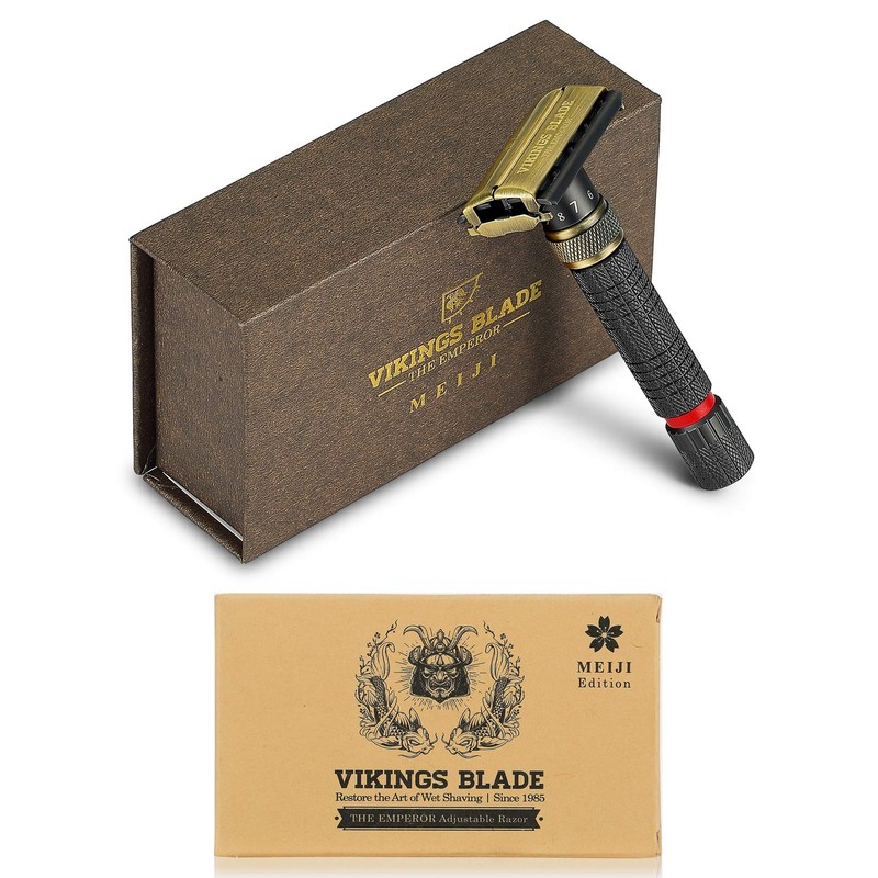 VIKINGS BLADE Adjustable Double Edge Safety Razor + Luxury Case.