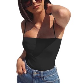 LINMON Women's Tank Top Bodysuit Spaghetti Strap Camisoles bodysuit Sleeveless Square Neck Jumpsuit Leotard (Dark, X-Large)