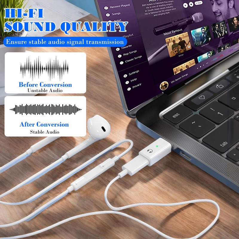 Type C Male to Lightning Headphone Jack Converter, Type-C to