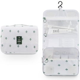 Mossio Hanging Toiletry Bag - Large Cosmetic Makeup Travel Organizer for Men & Women with Sturdy Hook (White Cactus)