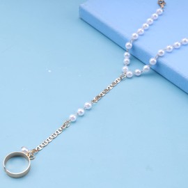 Atentuyi Pearl Finger Ring Bracelet Gold Hand Chain Pearl Finger Chain Boho Slave Bracelet Jewelry Wedding Accessories for Women and Girls