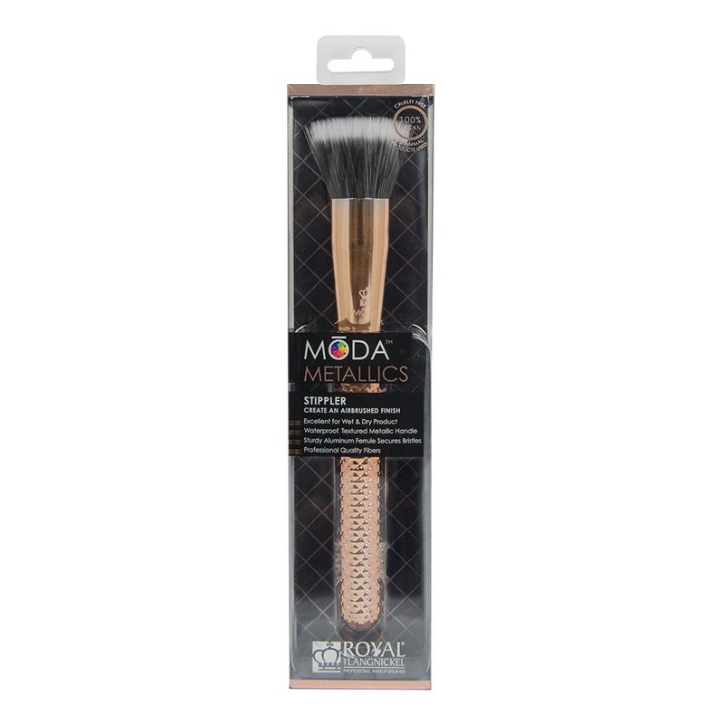 MODA Metallics Stippler Makeup Brush – Duo-Fiber Face Brush for