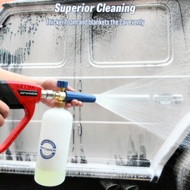 APOWER Foam Cannon for Pressure Washer, Snow Clear Foam Lance for Car Wash, Adjustable Nozzle with 1/4 Inch Quick Connector, 3600 Max PSI, 1 Liter Bottle