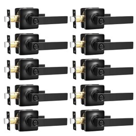 GOBEKOR 10 Pack Matte Black Door Handles Interior Door Knobs with Lock Privacy Door Handle Square Bedroom Bathroom Door Locks Black Door Levers Interior Door Handle Set