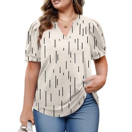 Plus Size Tops for Women Casual Allover Print Shirts Cute Notched V Neck Tee FL01 2XL