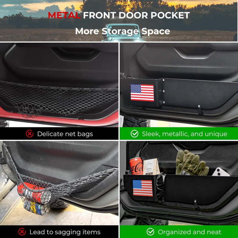 2 Pack Metal Front Door Storage Pockets Compatible with Wrangler