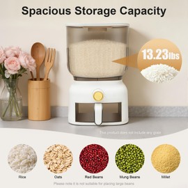 HAPPCUCOE 13.23Lbs Rice Dispenser,Large Sealed Grain Storage Container with Measuring Cup,Rice Container,Dry Food Grain Storage Box for Rice,Beans,Grains