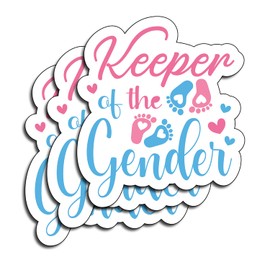 (3 PCS) Keeper of The Gender Sticker, Funny Baby Feet Hearts Decal Baby Shower Gender Party Water Assistant Vinyl Decals for Women Laptop Phone Water Bottles Kindle Gifts for Boys Girls Size 3"x2.5"