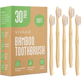 VIVAGO Bamboo Toothbrushes 30 Pack - BPA Free Soft Bristles Toothbrushes, Eco-Friendly, Natural Wooden Toothbrush