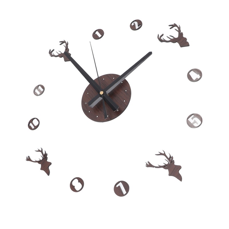 Frameless Wall Clock Deer Head 3D Effect Self Adhesive DIY