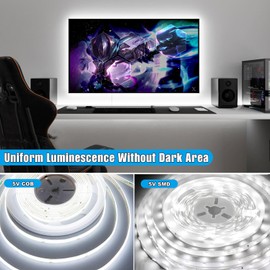 GXILEE 5V USB COB LED Strip Light, 6ft CRI 93+ 6500K Bright White LED Tape Light for TV Backlight, Cabinet & Bedroom DIY Projects, Flexible, Cuttable & Linkable, 2 Pack