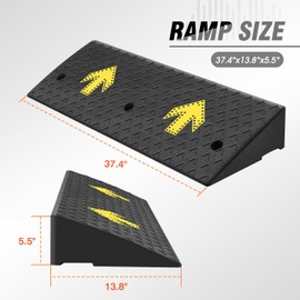 DNA MOTORING 2pcs 5.5" Rise Rubber Arrow Curb Ramp Heavy Duty Loading Threshold Ramp 37.4 in L x 13.8 in W x 5.5 in H for Loading Dock, Warehouse, Wheelchair, Motorcycles, Cars, TOOLS-00651
