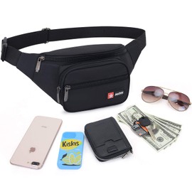 AirZyx Waterproof bumbags and fanny packs for women men hiking running travel dog wolking waist bag for women men waterproof for travel running hiking ladies girls boys kids child (Black)