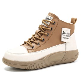 Boot Female 2026 Autumn New Arrivals ins Korean Style High-Top Casual White Shoes with Rubber Soles Mid-Top Short BootsColor: Beige Brown, US Size: 38