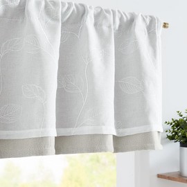 JINCHAN White Leaf Embroidered Valance Curtain for Window Farmhouse Voile Double Layer Valance for Kitchen Living Room Botanic Rustic Country Window Treatment 18 Inch Room Darkening Rod Pocket 1 Panel