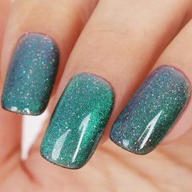 TUTUYU Aurora Green Cat Eye Gel Nail Polish,Iridescent Quicksand Galaxy Holographic Cateye Green Gel Polish with Magnet, Shimmer Velvet Soak Off Uv Led Home Diy Manicure GP0103