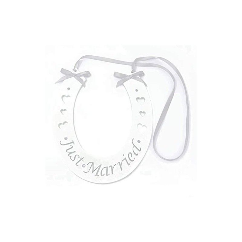 Just Married White Wedding Handmade Lucky Horseshoe Hanging Wooden Accessory
