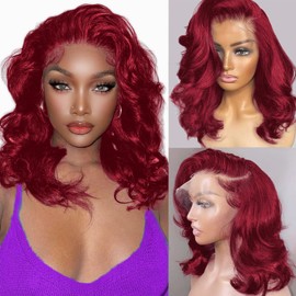 99j Burgundy Lace Front Wigs Human Hair 13x4 Bob Wig Human Hair Pre Plucked 200 Density HD Transparent Body Wave Lace Front Wigs Human Hair Red Colored Short Bob Wig for Women with Baby Hair 12inch