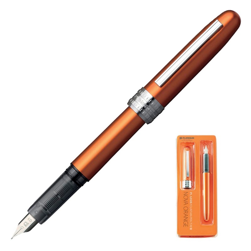 PLATINUM Plaisir PGB-1000#25 Fountain Pen/Nib Thicknesses: Fine/Colour: Nova Orange/Handmade/Plastic Packaging/Fountain