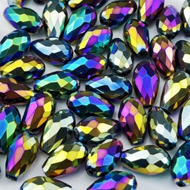 YUEXIGO 100pcs 8x12mm Teardrop Crystal Glass Beads for Jewelry Making, Faceted Vertical Hole Teardrop Glass Spacer Beads for Wind Chimes Bracelet Earring Necklace DIY Craft(Rainbow)