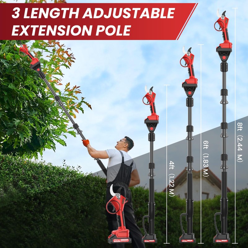 Electric Pruning Shears with Pole, 2-in-1 Cordless Pruning Shears 1.6"