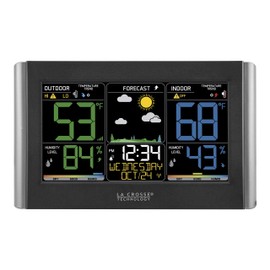 La Crosse Technology Weather Station with Customizable Alerts, Weather Forecast, Temperature, Dew Point, Humidity, Time, Heat Index, Large Display, Adjustable Brightness, Wireless, Black, C85845-INT