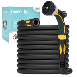 TheFitLife Garden Flexible Hose - Heavy Duty Kink Resistant Water Hose with Soft Grip Handle and 8 Function Nozzle, Durable, Strength and Leak Proof Hose for Gardening, Outdoor, Yard (25ft)