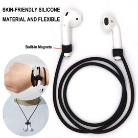 Magnetic Anti-Lost Straps for AirPods Accessory, Colorful Soft Silicone Sports Lanyard.Ultra Strong Cord Anti-Lost Leash Sports String, Neck Rope Cord, [4 Pack] (Black+White+Pink+Blue)