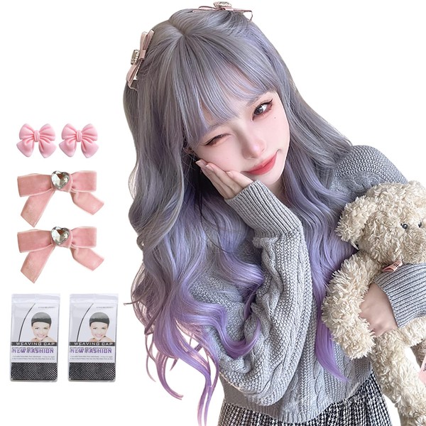 [Original Design] Wig, Long, Natural Curl, ARZER, Gradient Wave, Full Wig, Harajuku Wig, Fashion, Gray Style, Everyday Use, Bangs, Heat Resistant, Small Face, Net / Hair Ornament Included