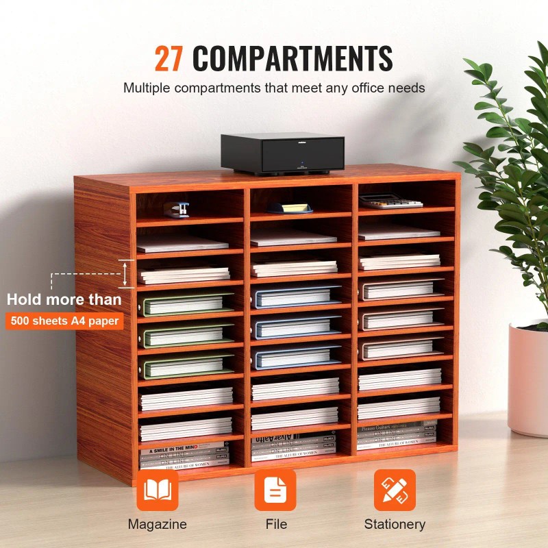 27 Compartment Medium Density Fiberboard Literature Organizer Adjustable Shelves Wood