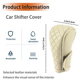 HIAHXC Car Gear Knob Cover Waterproof Leather Gear Lever Cover Manual Automatic Car Gear Knob Universal Car Gear Lever Interior Decoration (Beige)