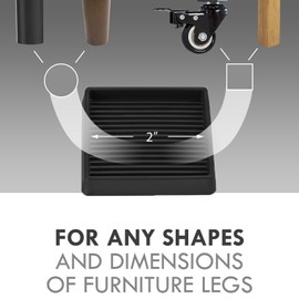 VOCOMO 2X2 Rubber Caster Cups, Non Slip Furniture Pads, Anti-Slip Furniture Gripper, Anti Skid Furnitures Feet, Anti Slide Floor Protector for Bed Couch Table Chair Stoppers - 4 Pack, Black