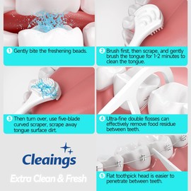 cleaings® 15Pcs Mini Disposable Tongue Brushes with Cleaning Paste Beads and Floss Picks, Tongue Cleaners, Reduce Bad Breath, Tongue Scraper-Mint Flavor (Pack of 1)