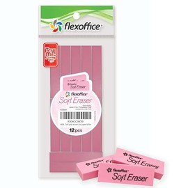 FlexOffice Soft Pink Erasers, 12 Count, Large Size - Pencil Erasers for Kids, Schools, Classrooms, Teachers, Art Class, Office, Homeschool|Back to School Supplies for Girls