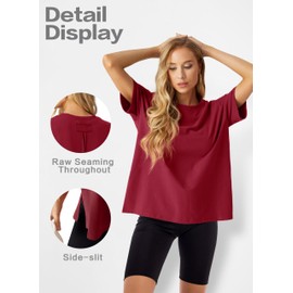 Summer Tops for Women 2024 Trendy Casual V Neck Short Sleeve Tee Shirts Solid Loose Summer Tops Wine Red