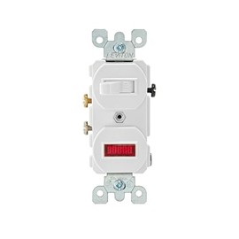 Leviton Duplex Style Single-Pole Neon Pilot AC Combination Switch, 15 Amp, 120 Volt, Commercial Grade, 5226-W, White