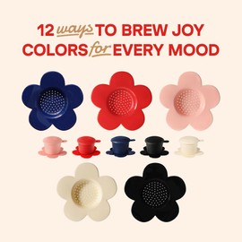 PHINƠI – Vietnamese Coffee Dripper – MIX COLORS – Pour Over Coffee Maker with Flower Design – Reusable Coffee Filter for Sustainable Brewing (Pink + Ivory)