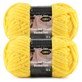 Lpalats Bright Yellow Super Bulky Chunky Chenille Yarn - 2 Pack of 200g/7oz - 100% Polyester - 76 Yards - Soft Plush Thick Yarn for Knitting, Crocheting & Quick Blanket Projects
