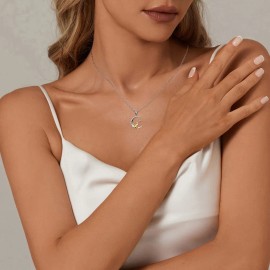 Collar Con Dije De Plata 925 Gato Luna Para Mujer Plateado