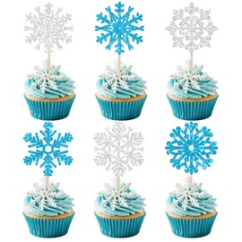 24 piezas de adornos de copos de nieve para magdalenas, copos de nieve, copos de nieve, copos de nieve, decoraciones de pasteles congelados, para baby shower, niños, cumpleaños, Navidad, fiesta, decoración de pasteles